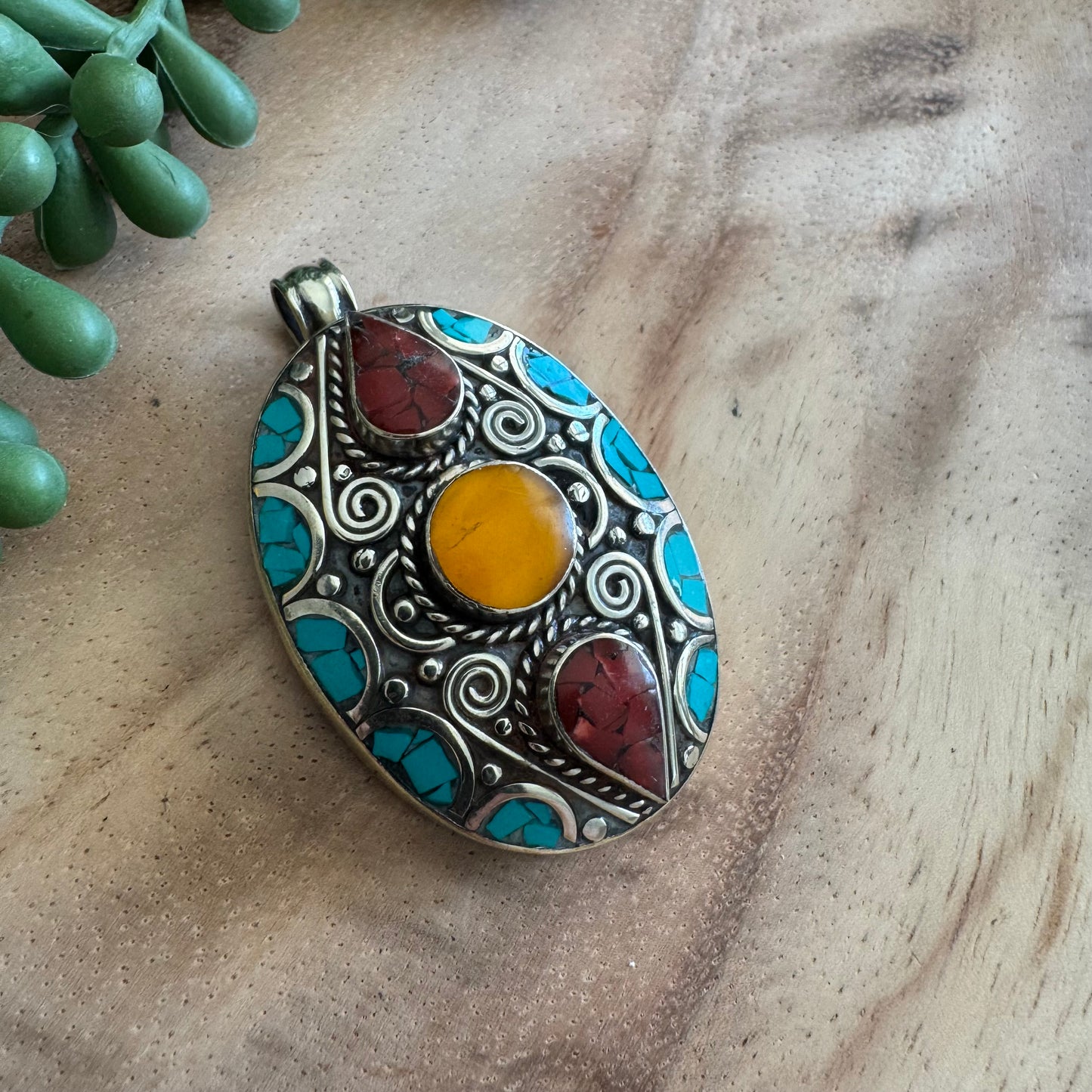 Tibetan Turquoise Inlay Pendant – Tribal Style TIB02