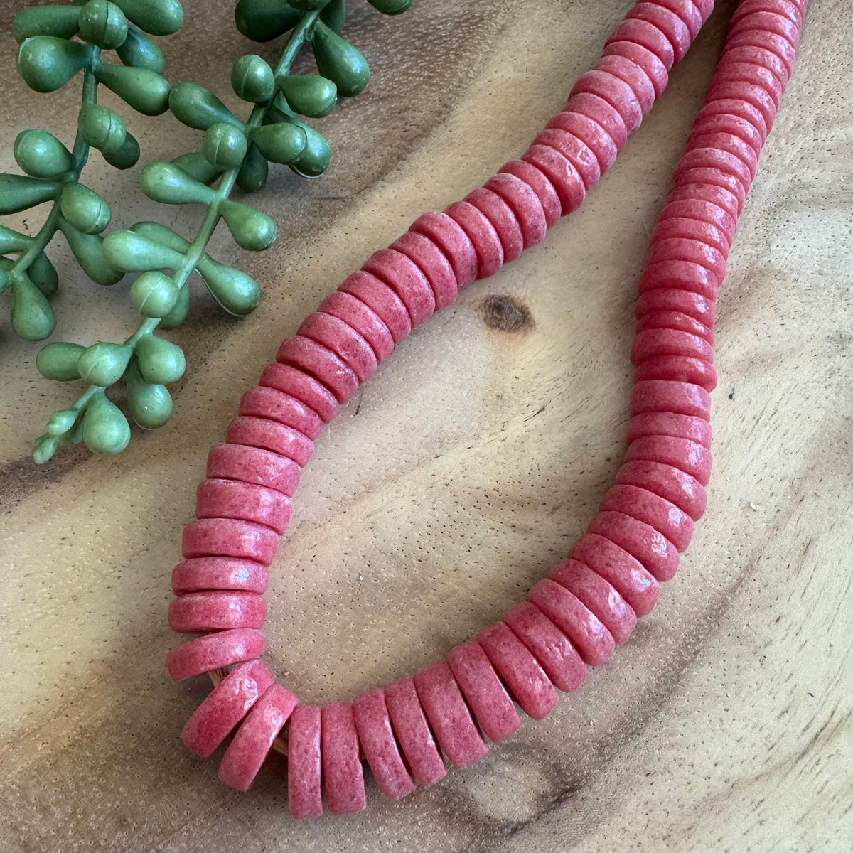 Dark Pink African Recycled Glass 5x11mm Bead Strand 20 inches