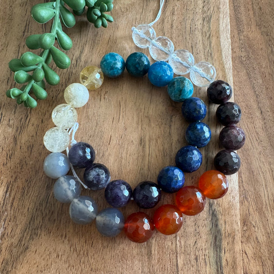 AAA Natural Chakra Gemstone Beads – Faceted 12 mm, Multi-Color
