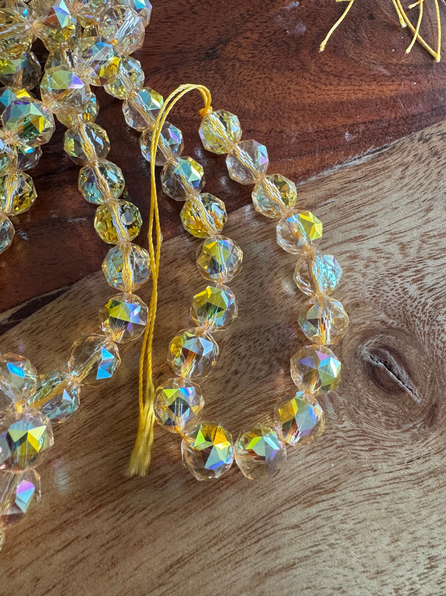10mm Yellow Chinese Crystal Glass – Faceted & Iridescent
