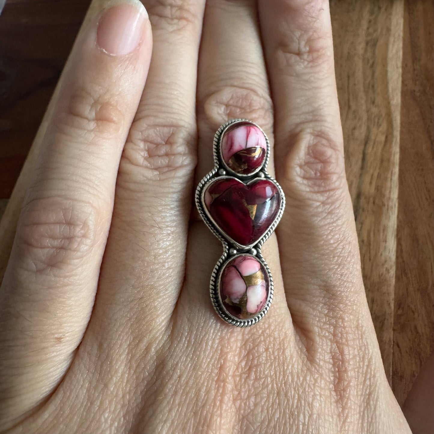 Sterling Silver Rose Dahlia Heart Ring - Size 9