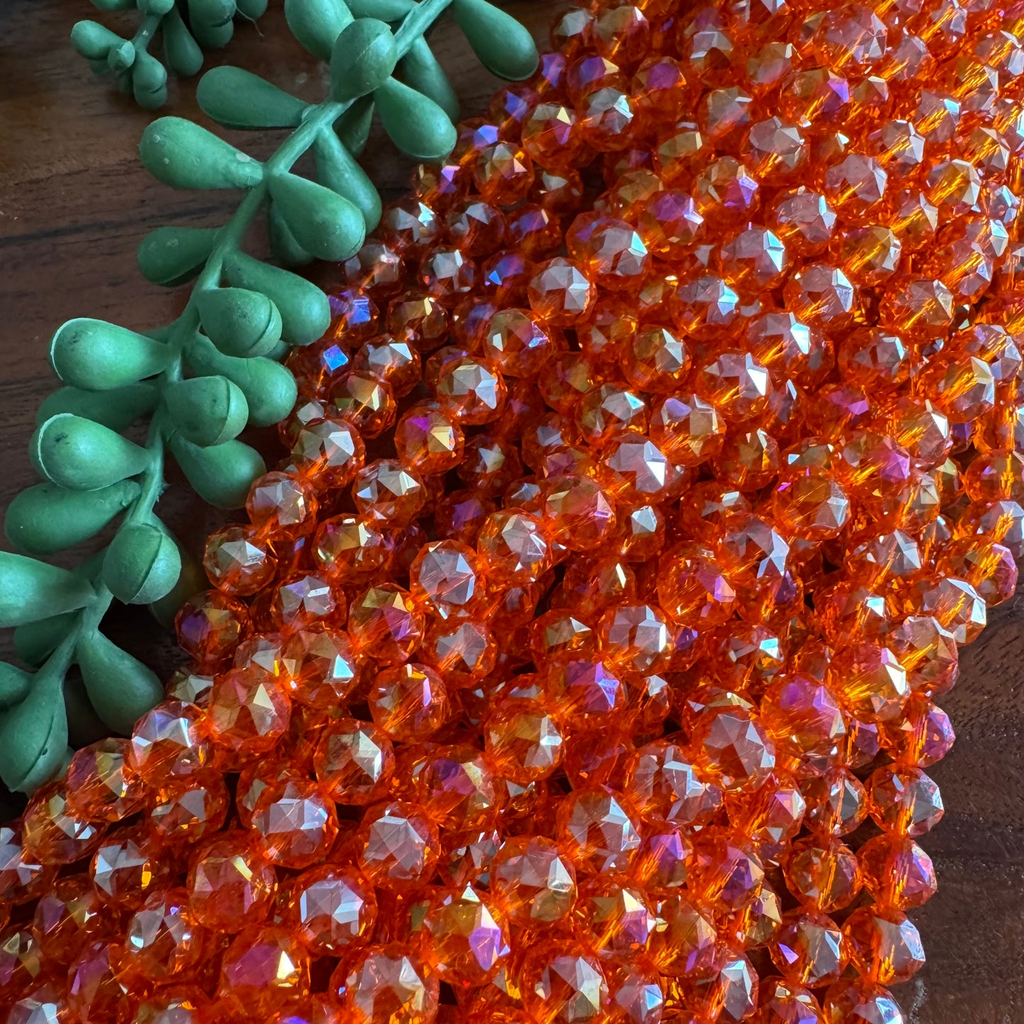 8mm Orange Chinese Crystal Glass – Faceted & Iridescent