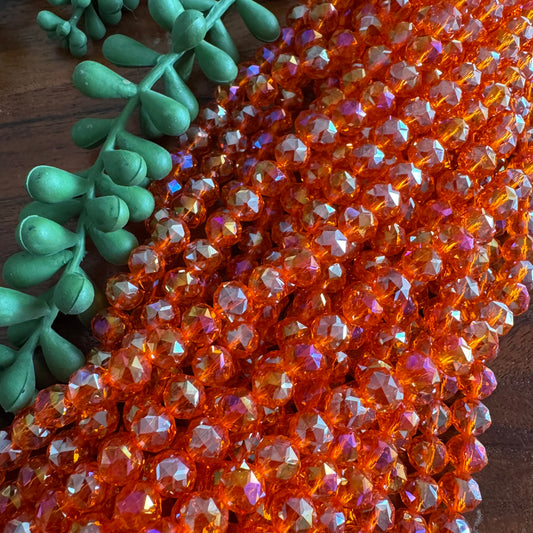 8mm Orange Chinese Crystal Glass – Faceted & Iridescent