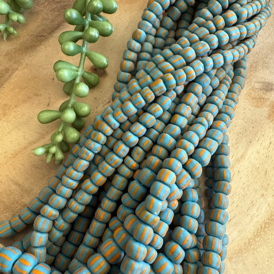 Teal and Orange Striped Java Gooseberry Beads JS103