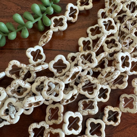 Cream Quatrefoil Magnesite Frame Beads