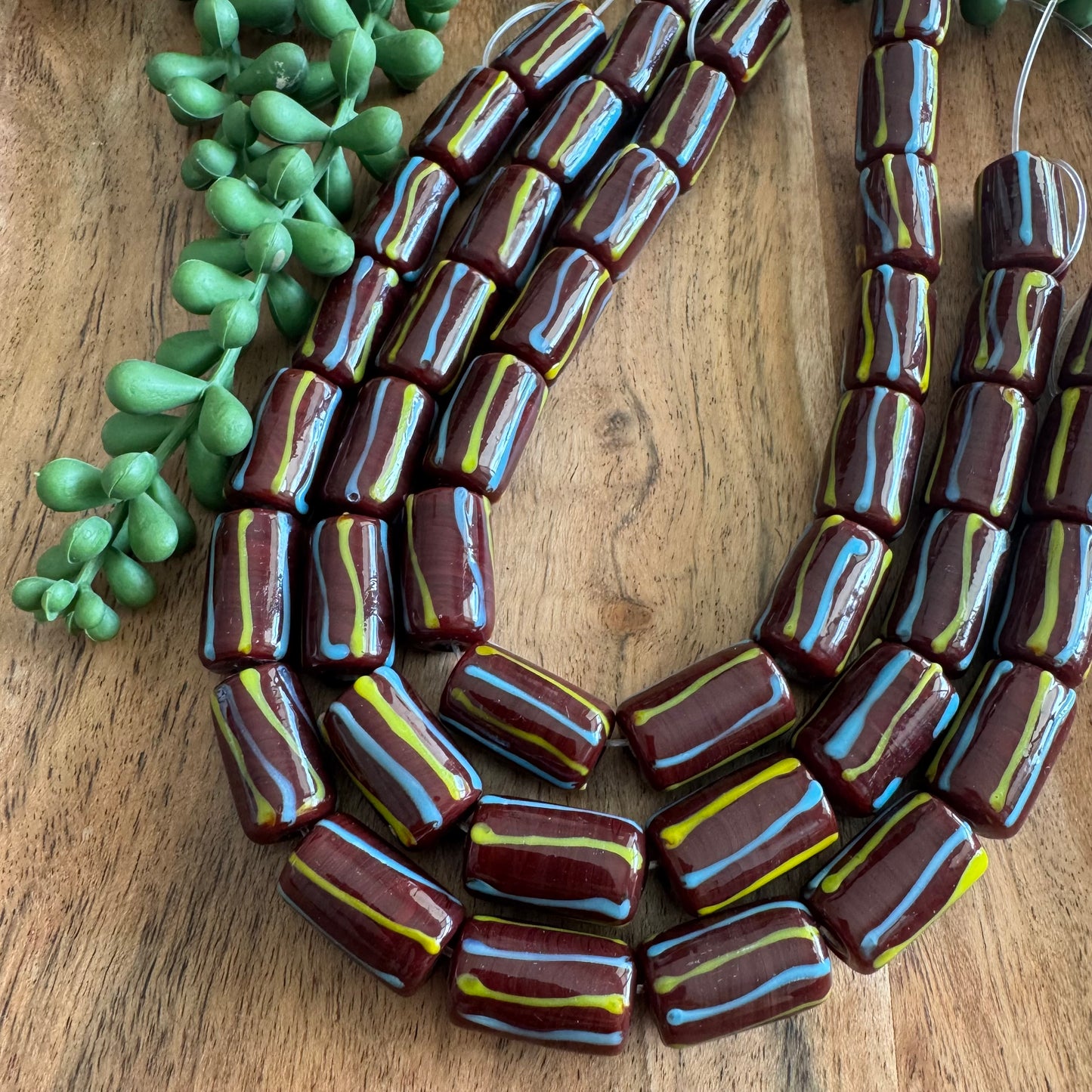 Maroon Glass Beads 12 x 20 mm