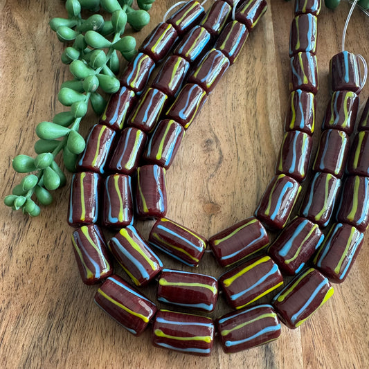 Maroon Glass Beads 12 x 20 mm