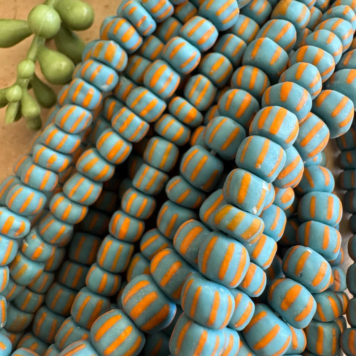 Teal and Orange Striped Java Gooseberry Beads JS103