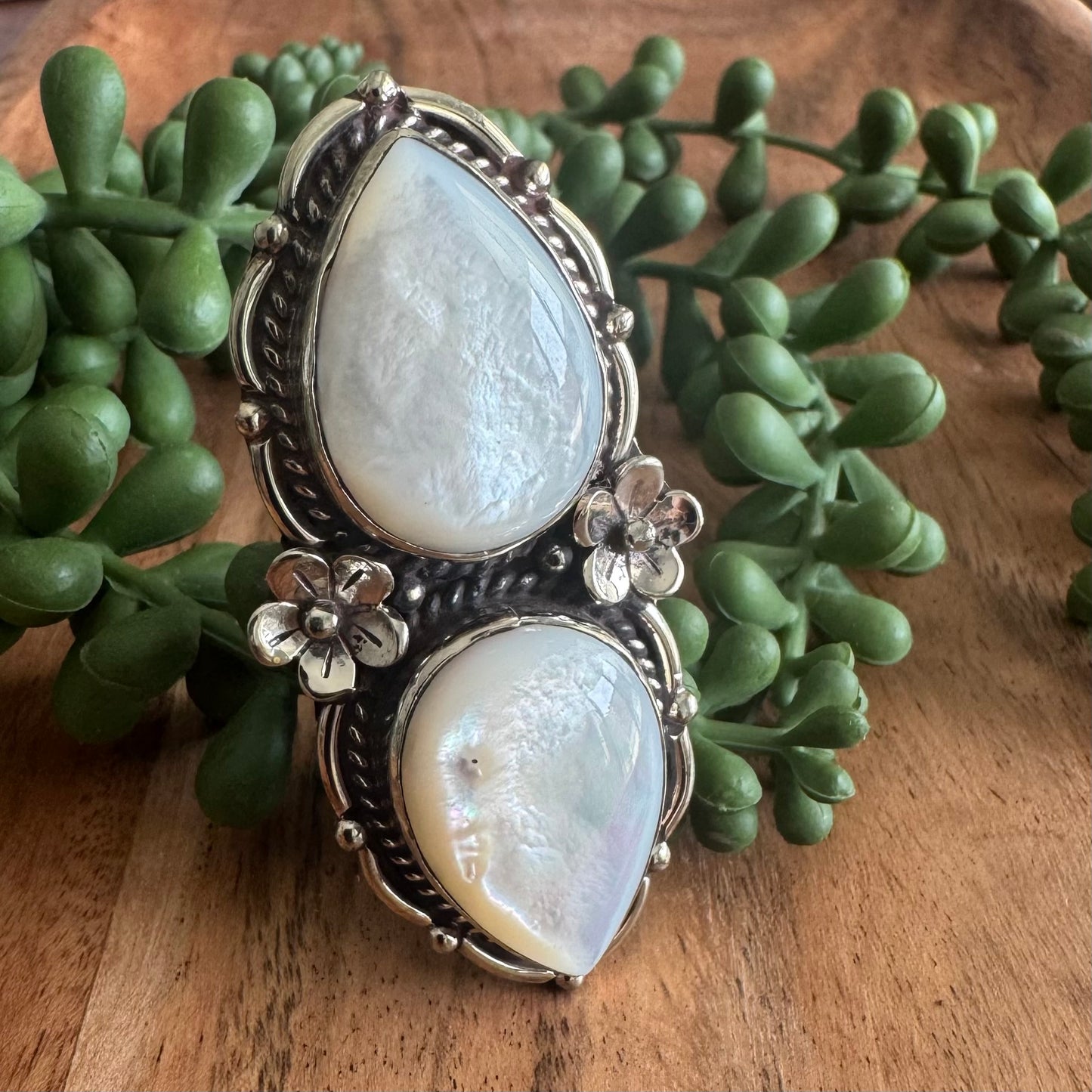 Mother of Pearl Statement Ring – Adjustable