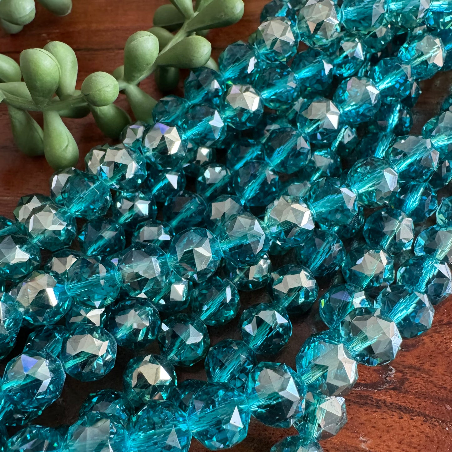 10mm Teal Chinese Crystal Glass – Faceted with Silver Luster