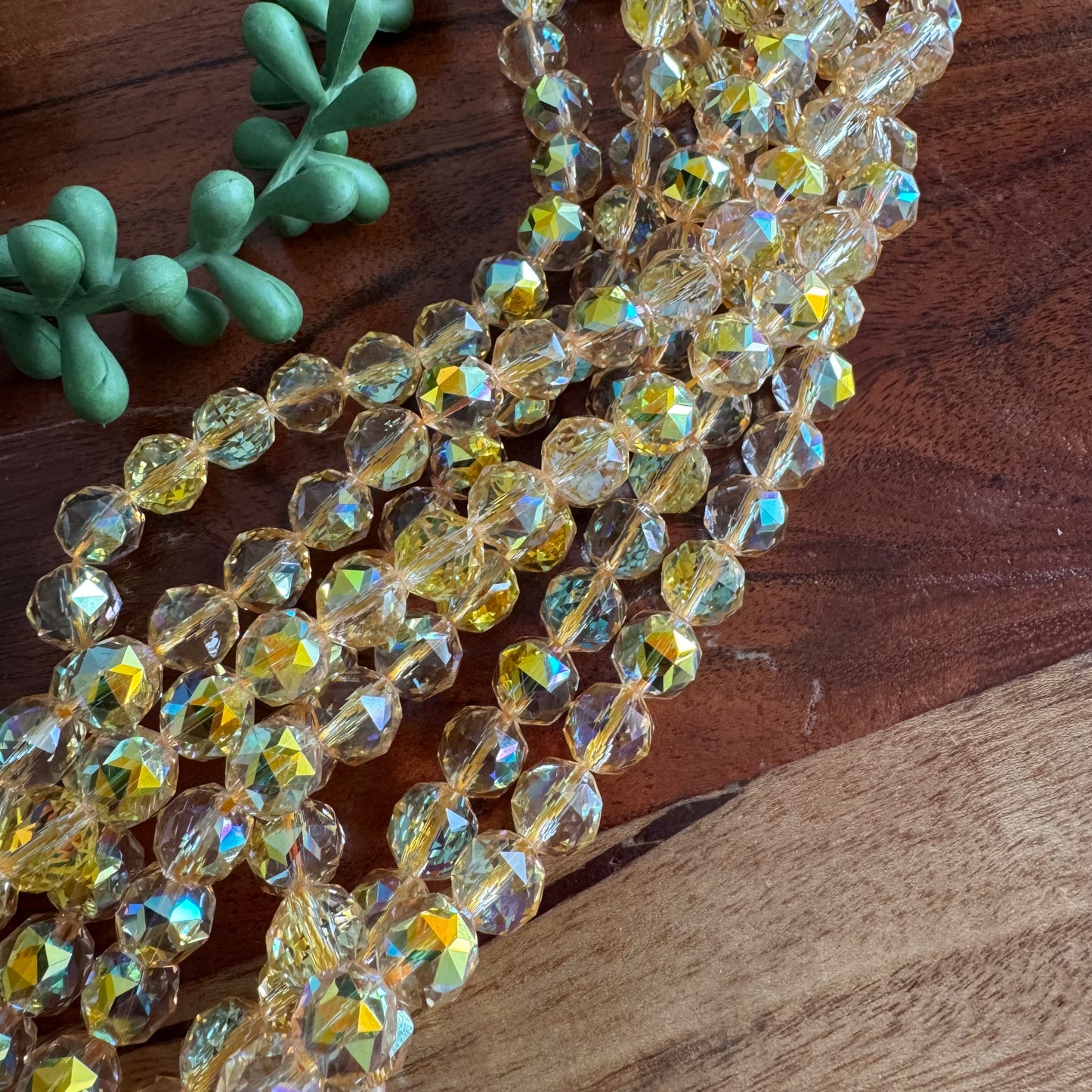 10mm Yellow Chinese Crystal Glass – Faceted & Iridescent