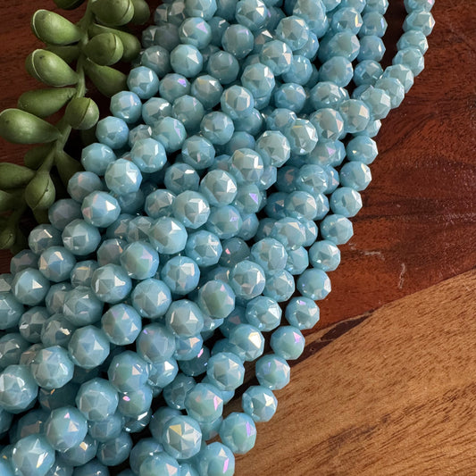 8mm Light Blue Chinese Crystal Glass – Faceted & Iridescent