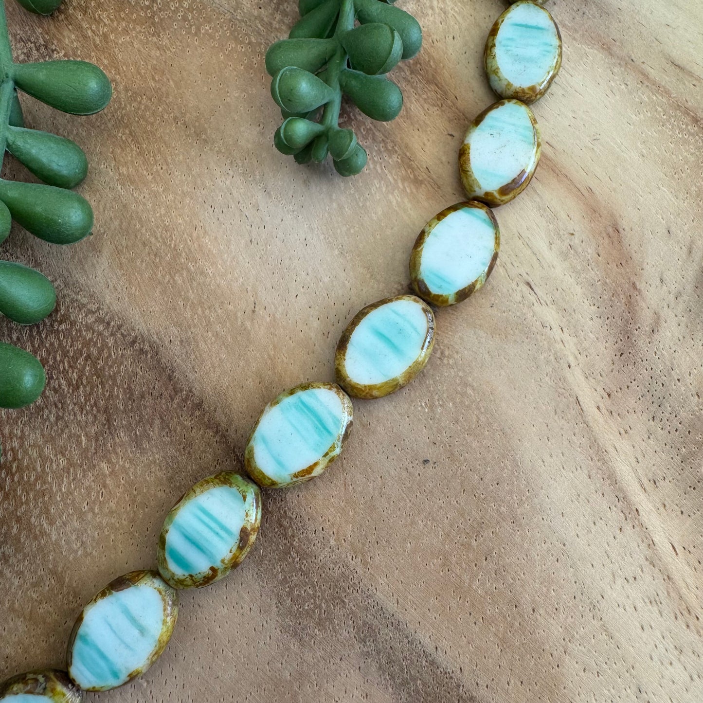 Vintage Blue & White Table Cut Czech Glass Ovals – 12x16 mm – 8 Inch Strand