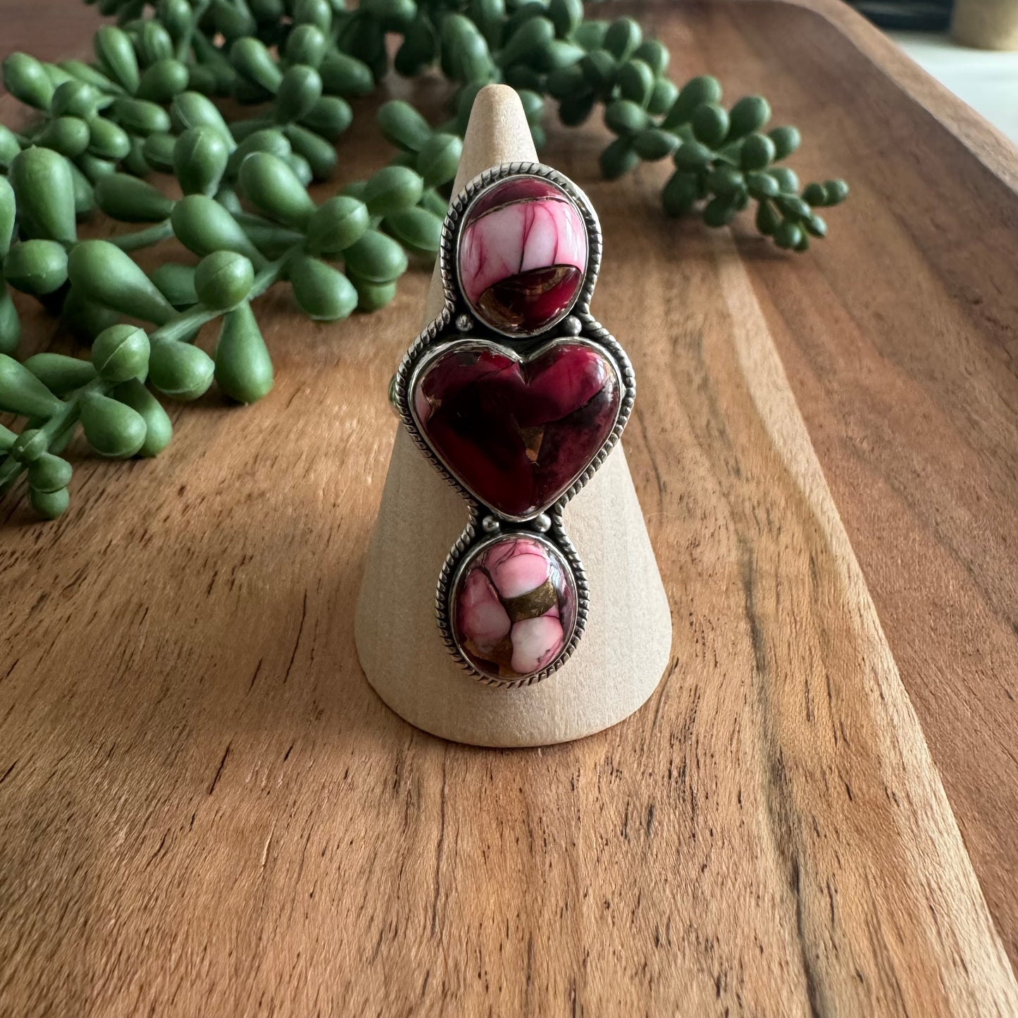 Sterling Silver Rose Dahlia Heart Ring - Size 9