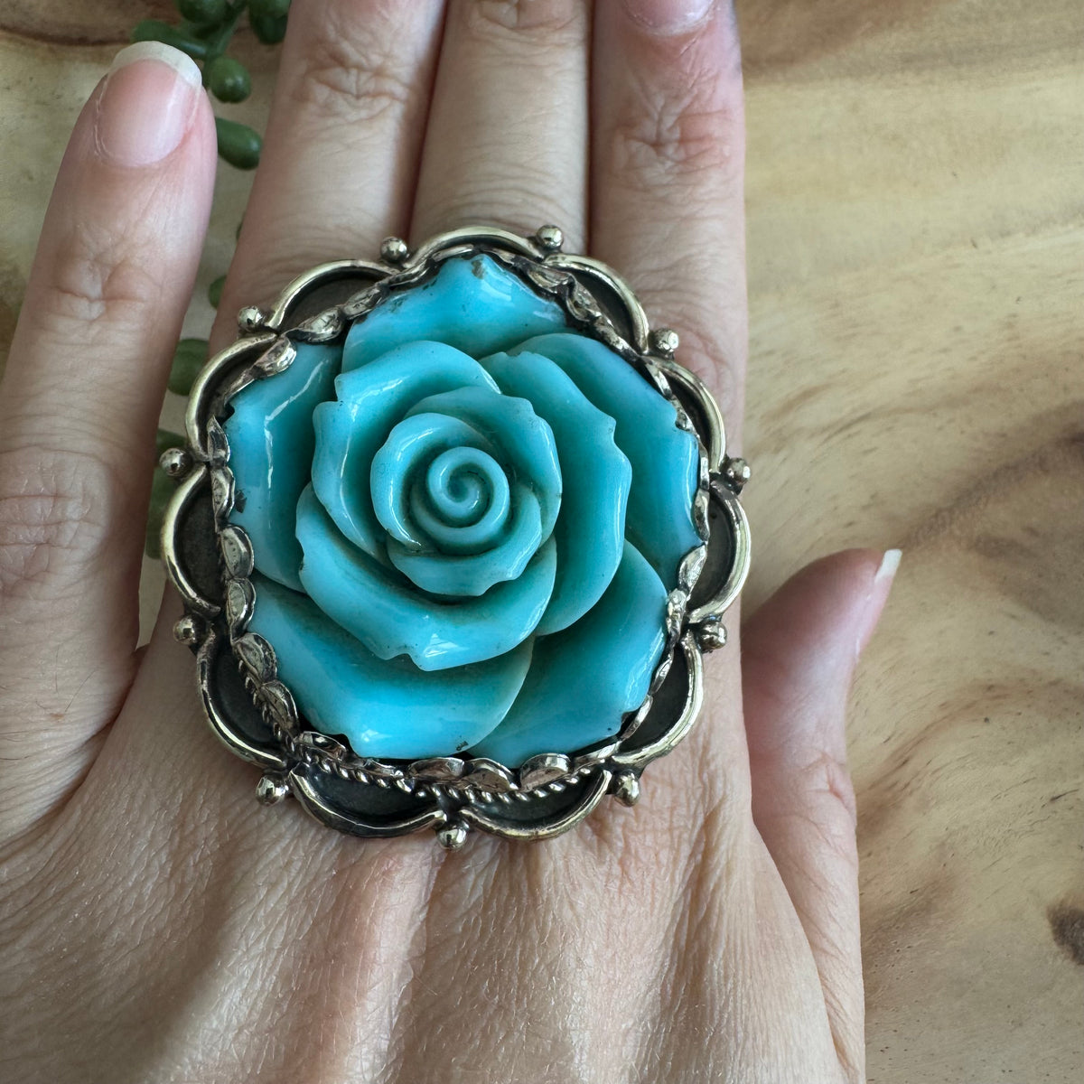 Southwestern Aqua Rose Adjustable Ring RING01