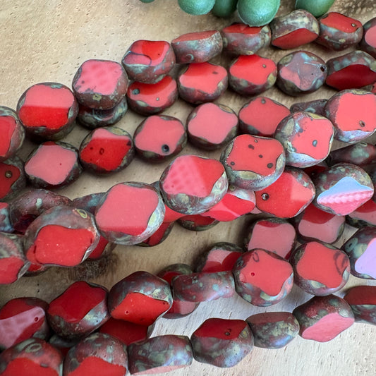 Vintage Red Table Cut Czech Glass Ovals – 8 mm – 8 Inch Strand