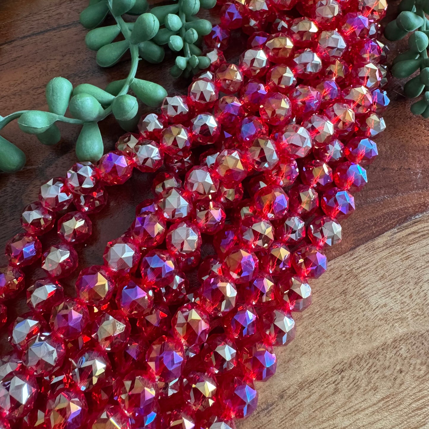 10mm Red Chinese Crystal Glass – Faceted & Iridescent