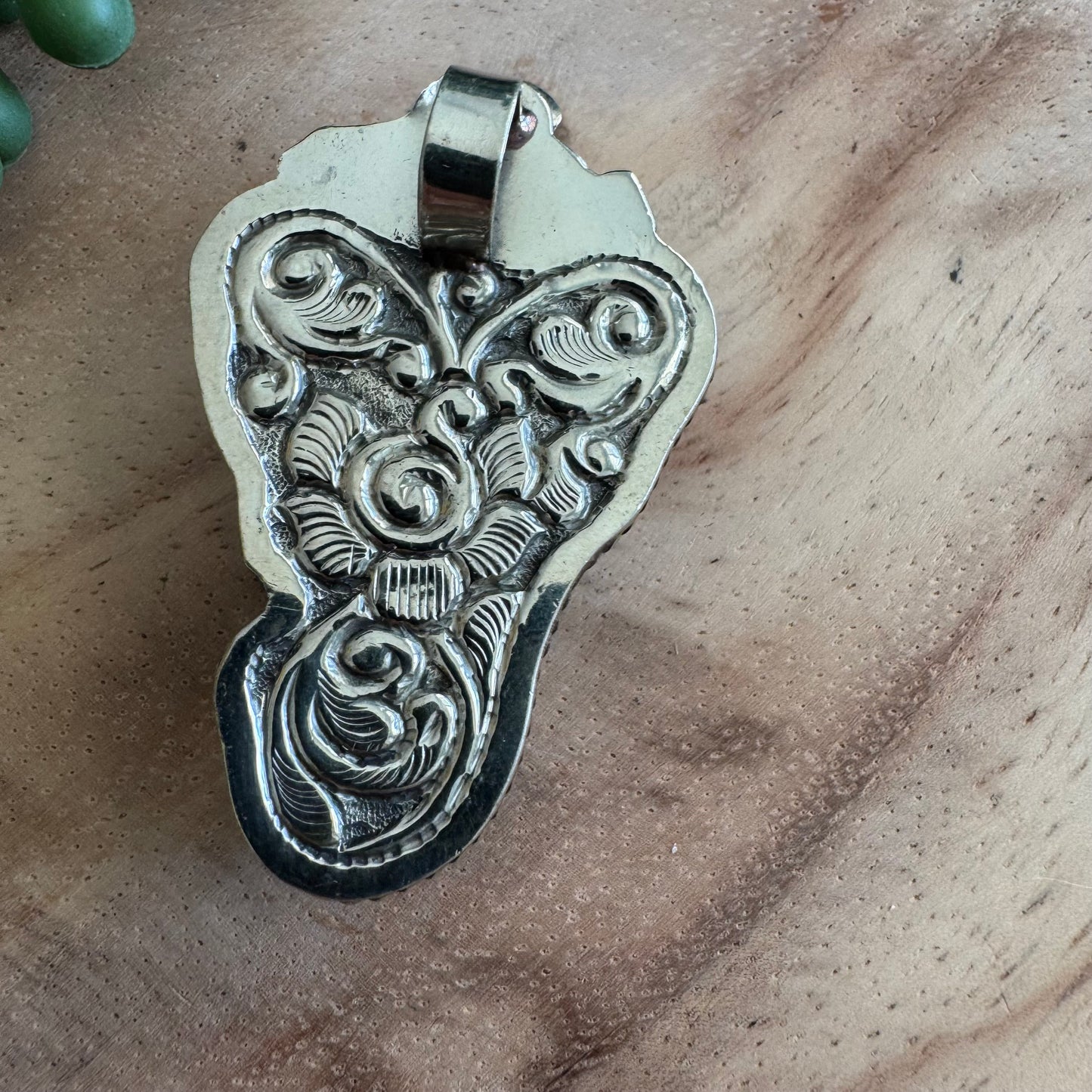 Carved Bone Elephant and Turquoise Pendant SWP25