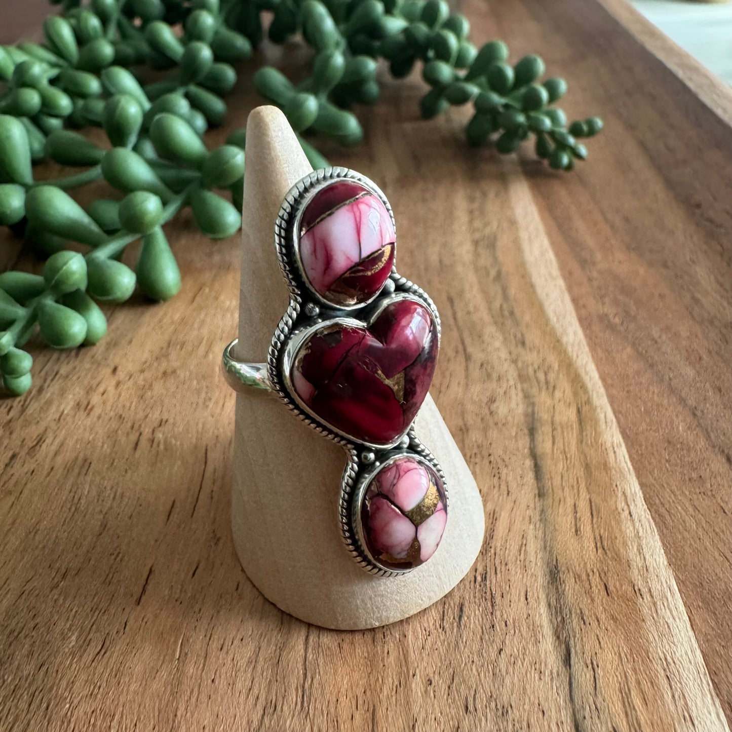 Sterling Silver Rose Dahlia Heart Ring - Size 9