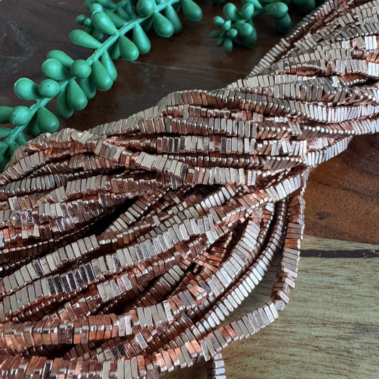 Triangle Copper Plated Brass Bead Spacers 1.4mm x 4.7mm | 24 Inch Strand
