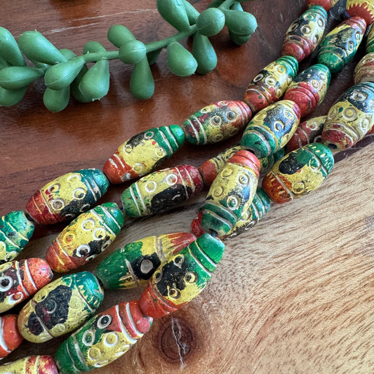 Carved Clay Beads | Colorful, Rustic, Tribal Style