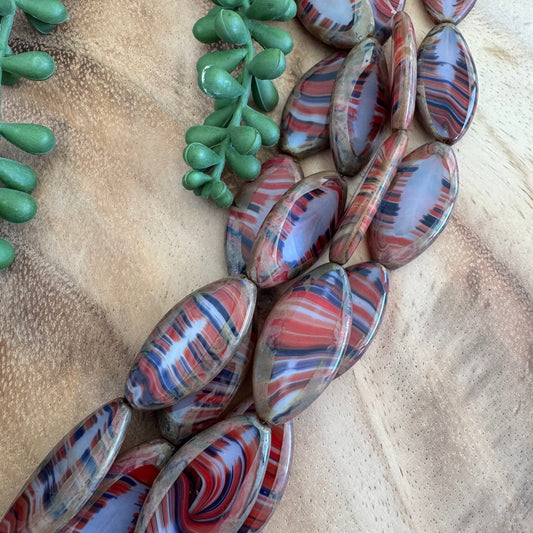 Vintage Mali Wedding Style Czech Glass Beads – 18x35 mm – 6 Piece Strand