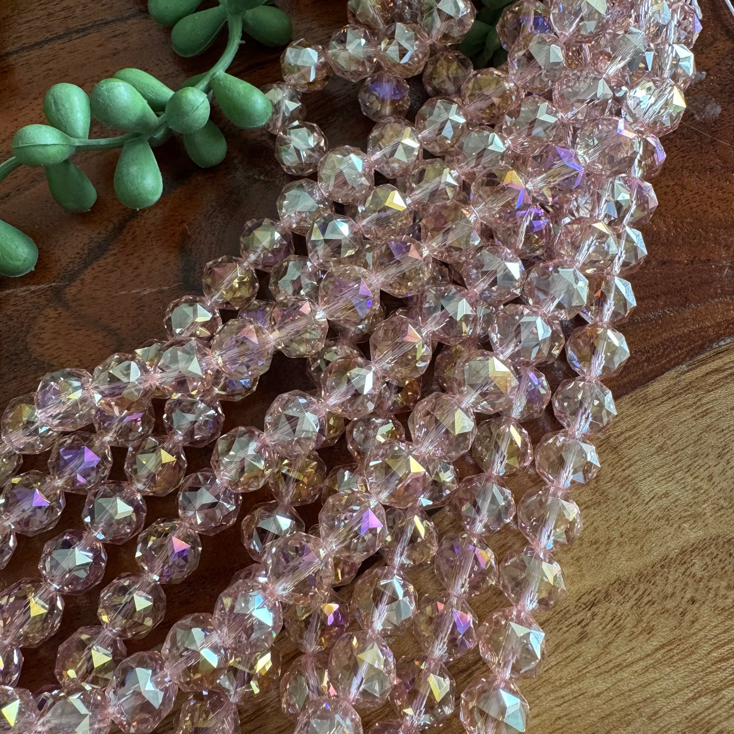10mm Pink Chinese Crystal Glass – Faceted & Iridescent