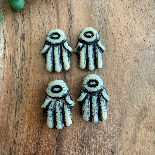 Czech Glass Cream Hamsa Focal Bead 4pcs