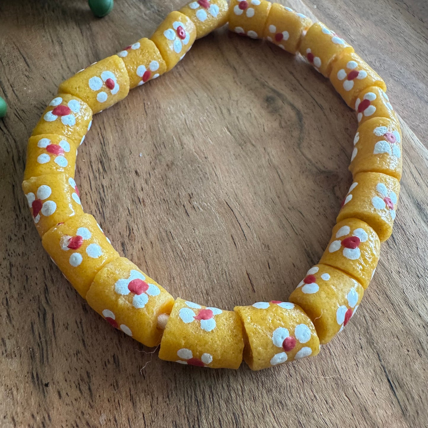 Yellow African Glass Krobo Beads – 11x13 mm – 10 Inch Strand