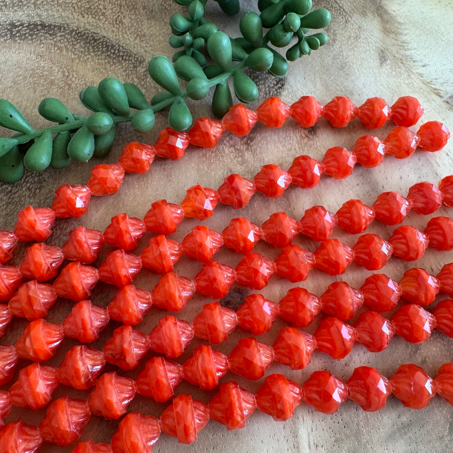 Orange Vintage Czech Glass Table Cut Turbine Beads – 11x16 mm – 6 Inch Strand CZ02