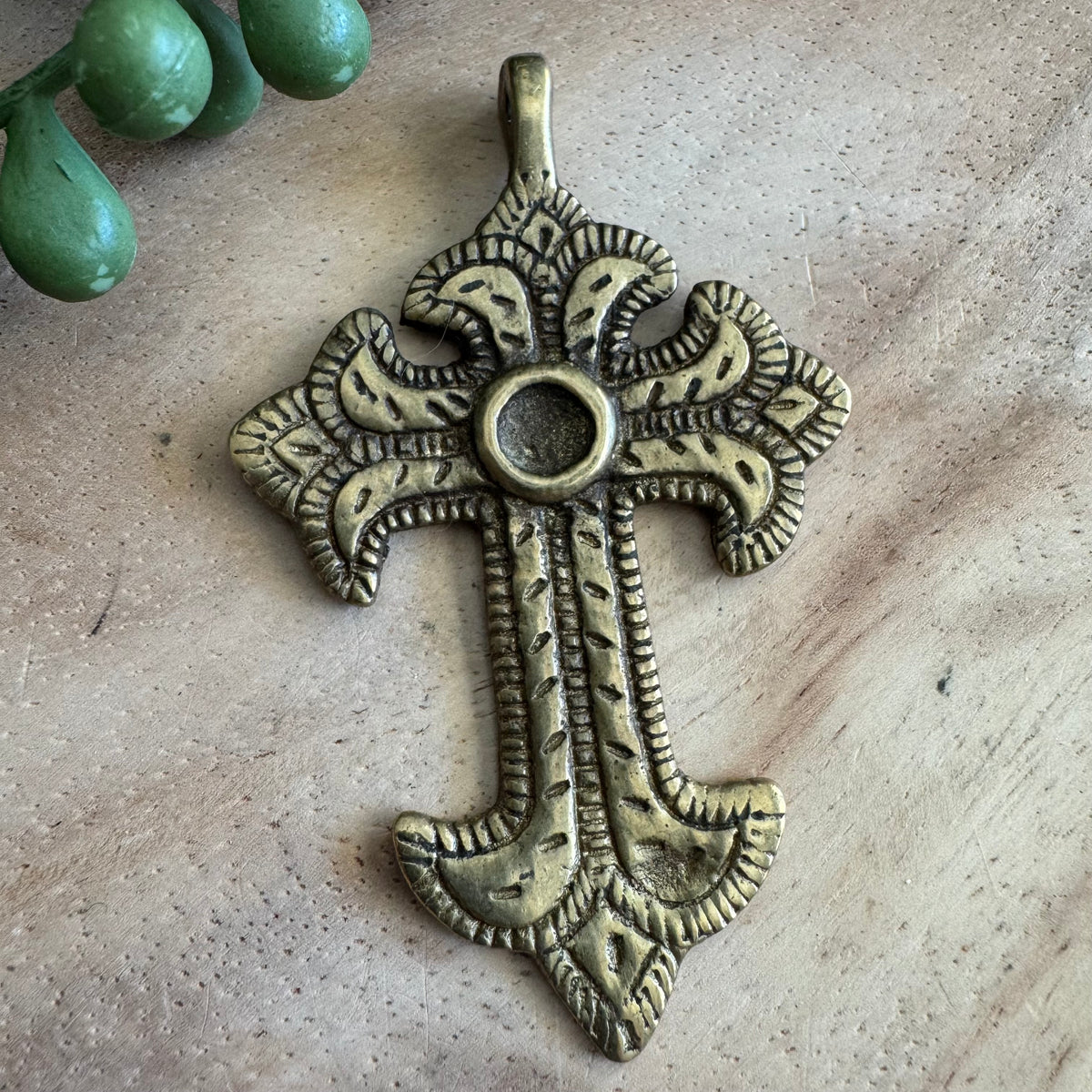 African Brass Cross Pendant 43x67mm AFB13
