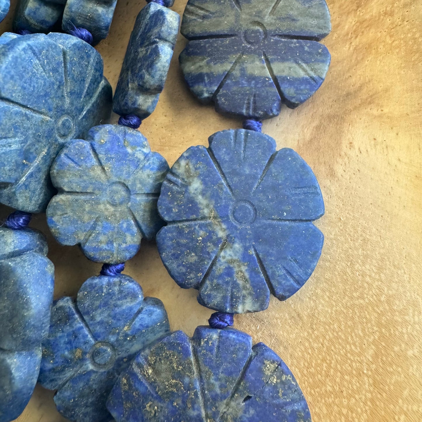 Lapis Lazuli Carved Flower Gemstone Bead Strand 12-35mm LAP01