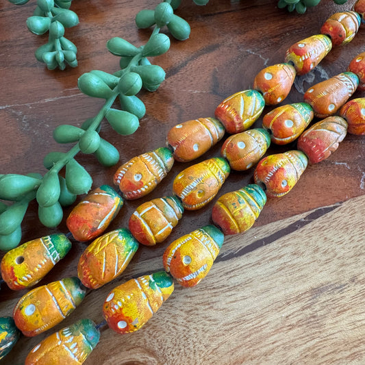 Carved Clay Beads | Colorful, Rustic, Tribal Style