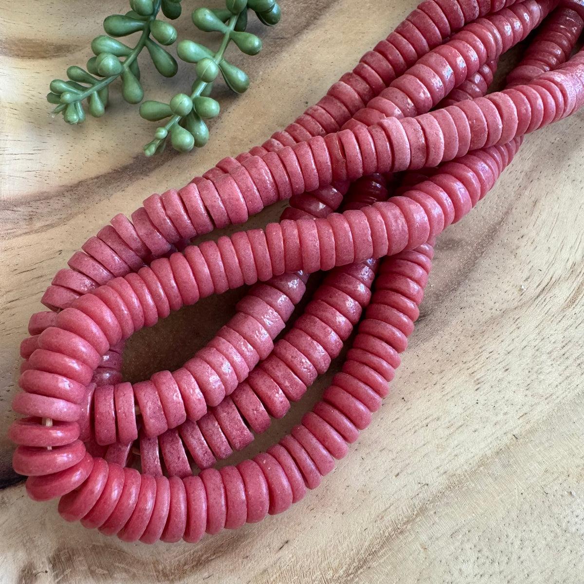 Dark Pink African Recycled Glass 5x11mm Bead Strand 20 inches