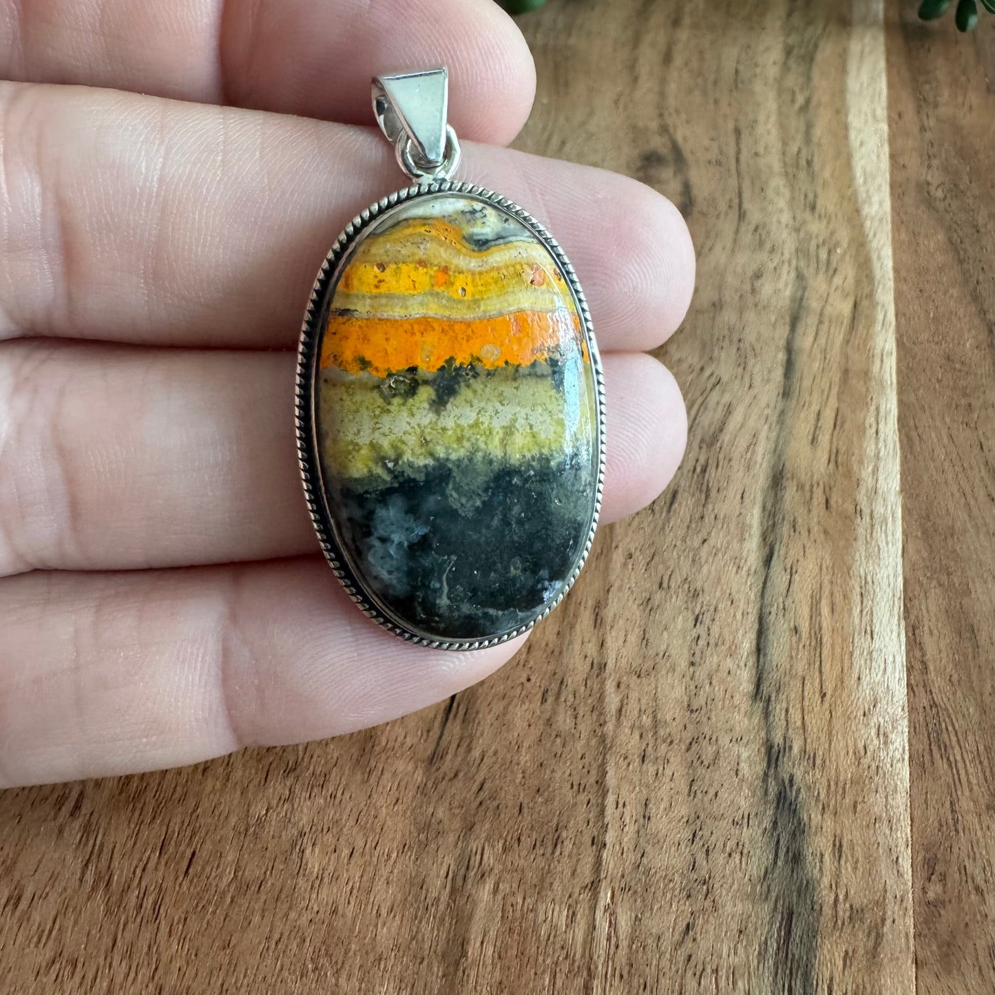 .925 Sterling Silver & Bumblebee Jasper Oval Pendan