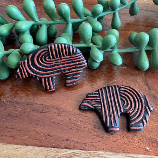 Black and Red Mud Cloth Zuni Bear Charm Pair
