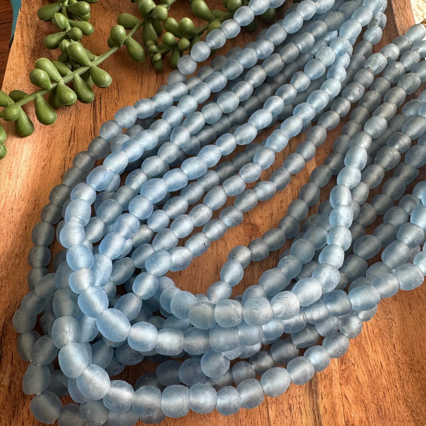 Blue African Recycled Glass Bead Strand