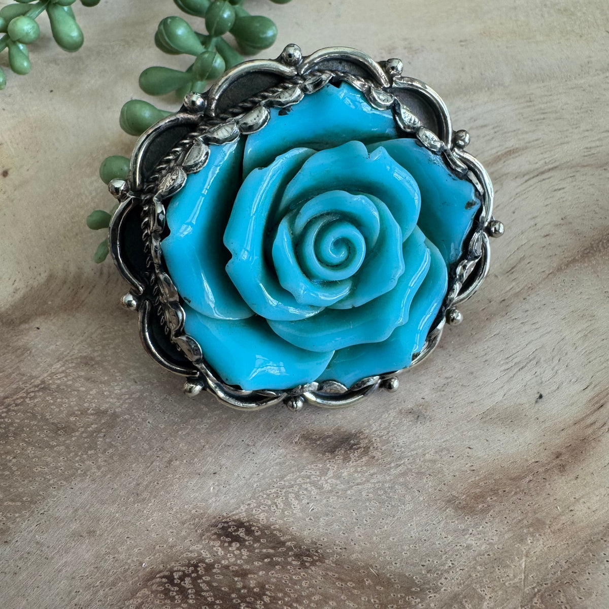 Southwestern Aqua Rose Adjustable Ring RING01