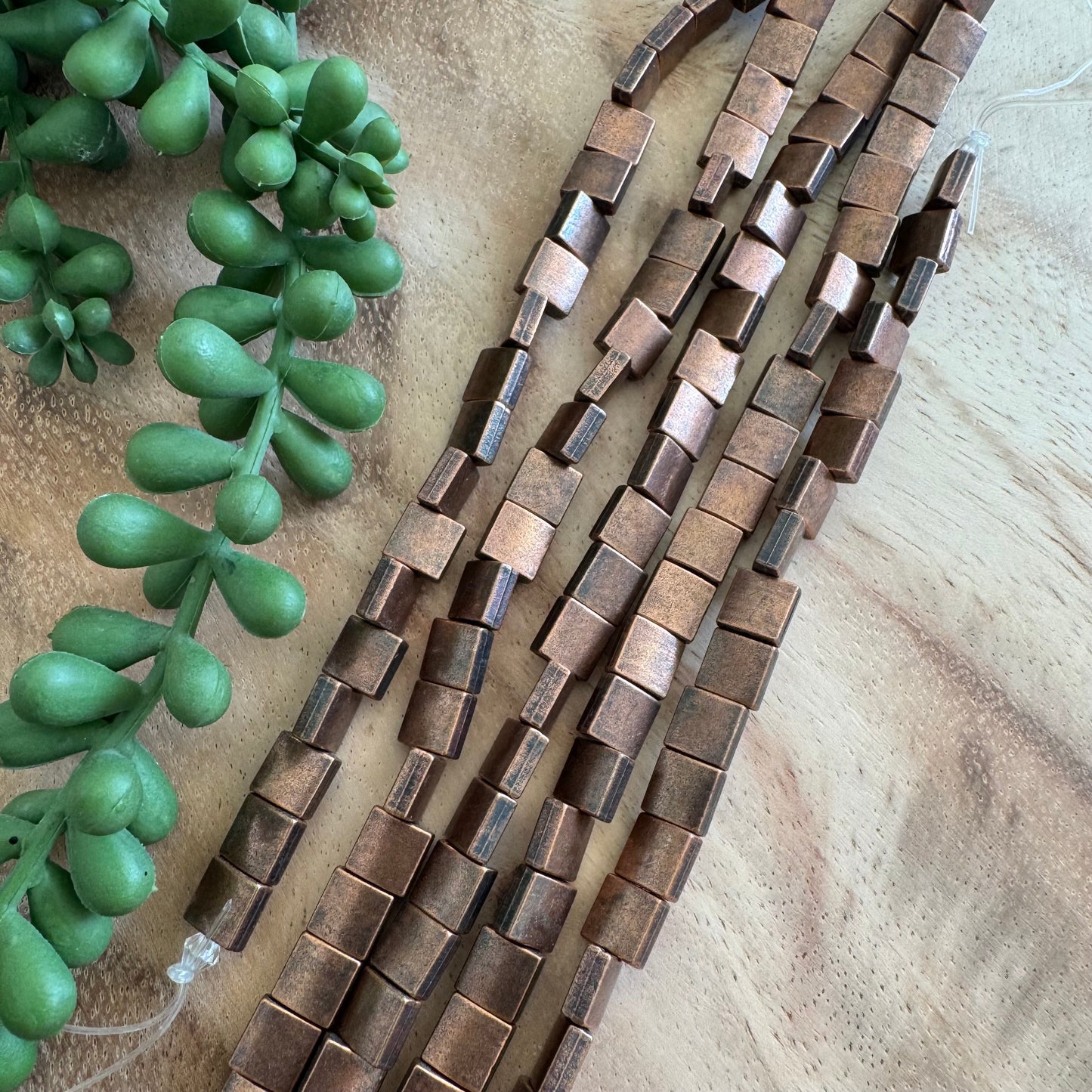 Antique Copper Metal Square Beads – 7 mm – 8 Inch Strand