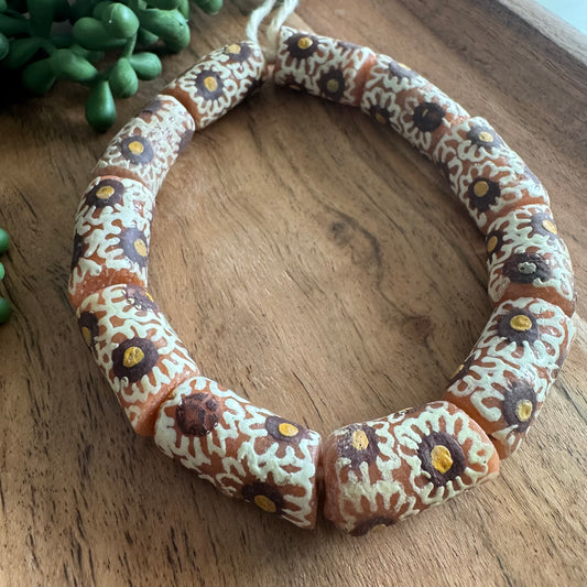 Large African Glass Krobo Beads – 14x25–30 mm – 12–13 Inch Strand