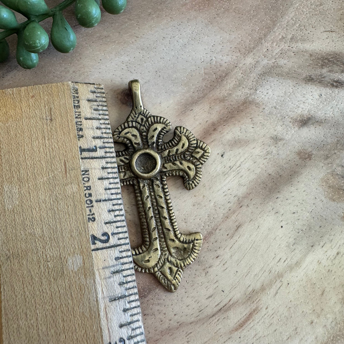 African Brass Cross Pendant 43x67mm AFB13