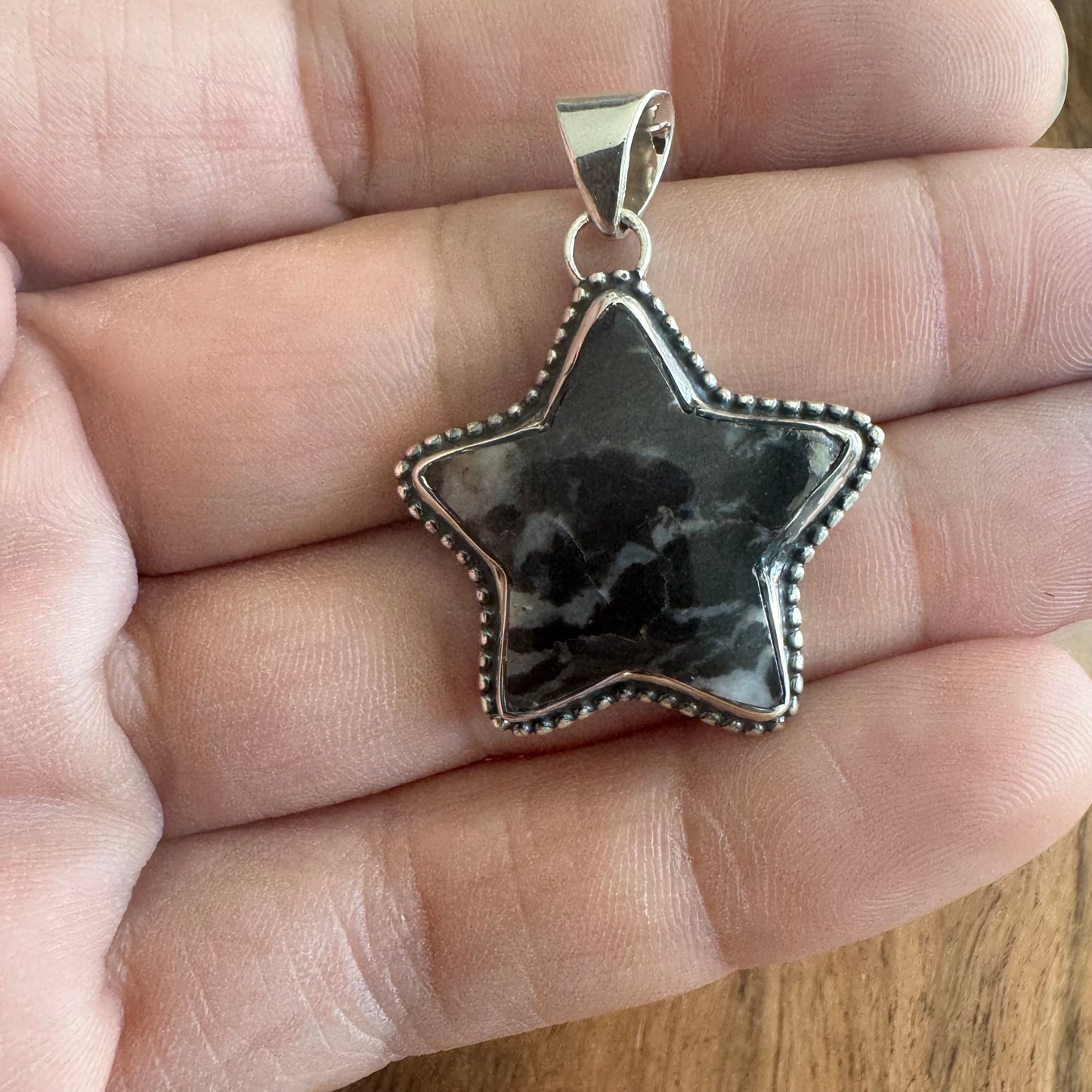 .925 Sterling Silver Star Pendant – Zebra Jasper