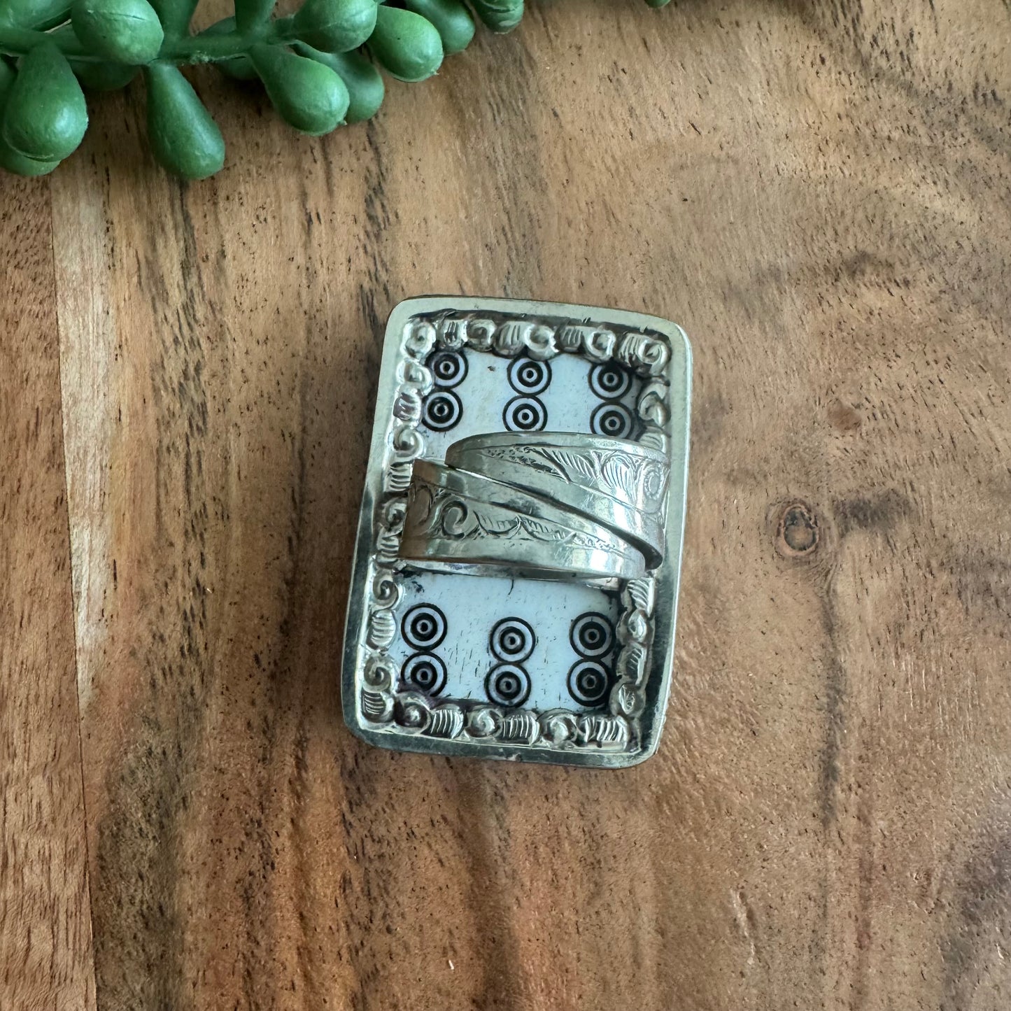 Bone Mahjong Tile Statement Ring – Adjustable