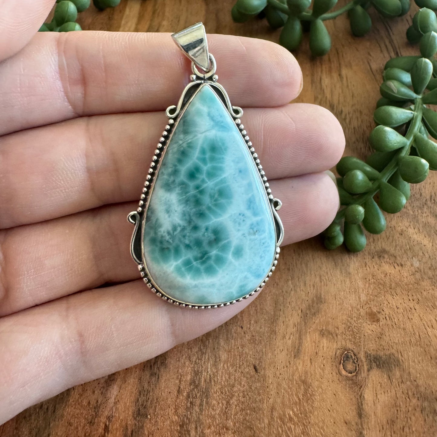 .925 Sterling Silver Tear Drop Pendant – Larimar