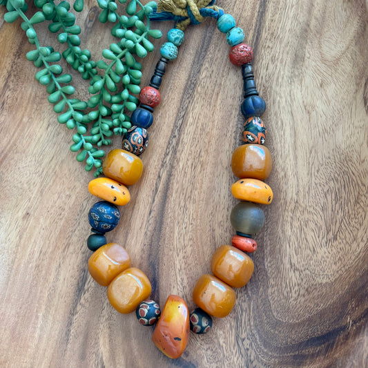 Rare Tibetan Mixed Bead Strand – Millefiori, Glass, Wood, Bone & Resin
