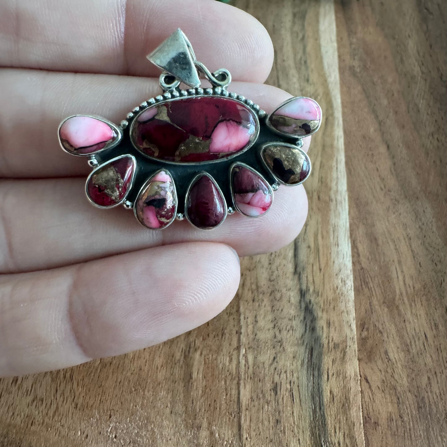 .925 Sterling Silver Pendant – Rose Dahlia with Teardrop Accents