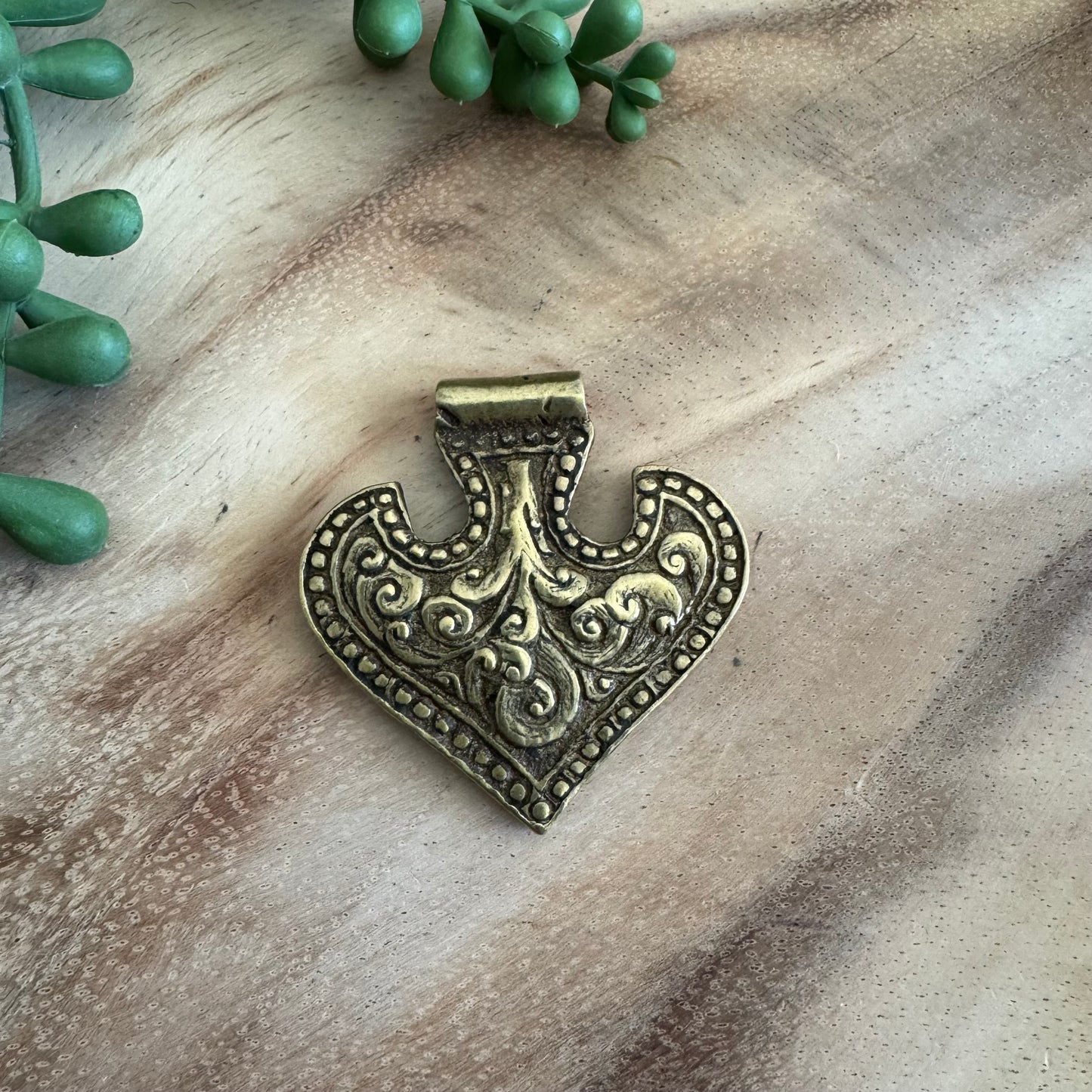African Brass Shield Pendant 46mm AFB12