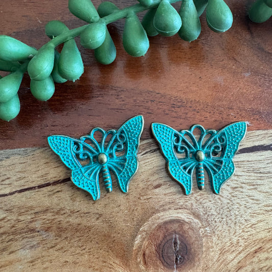 Bronze Patina Butterfly Charms – Set of 2, 31x23mm