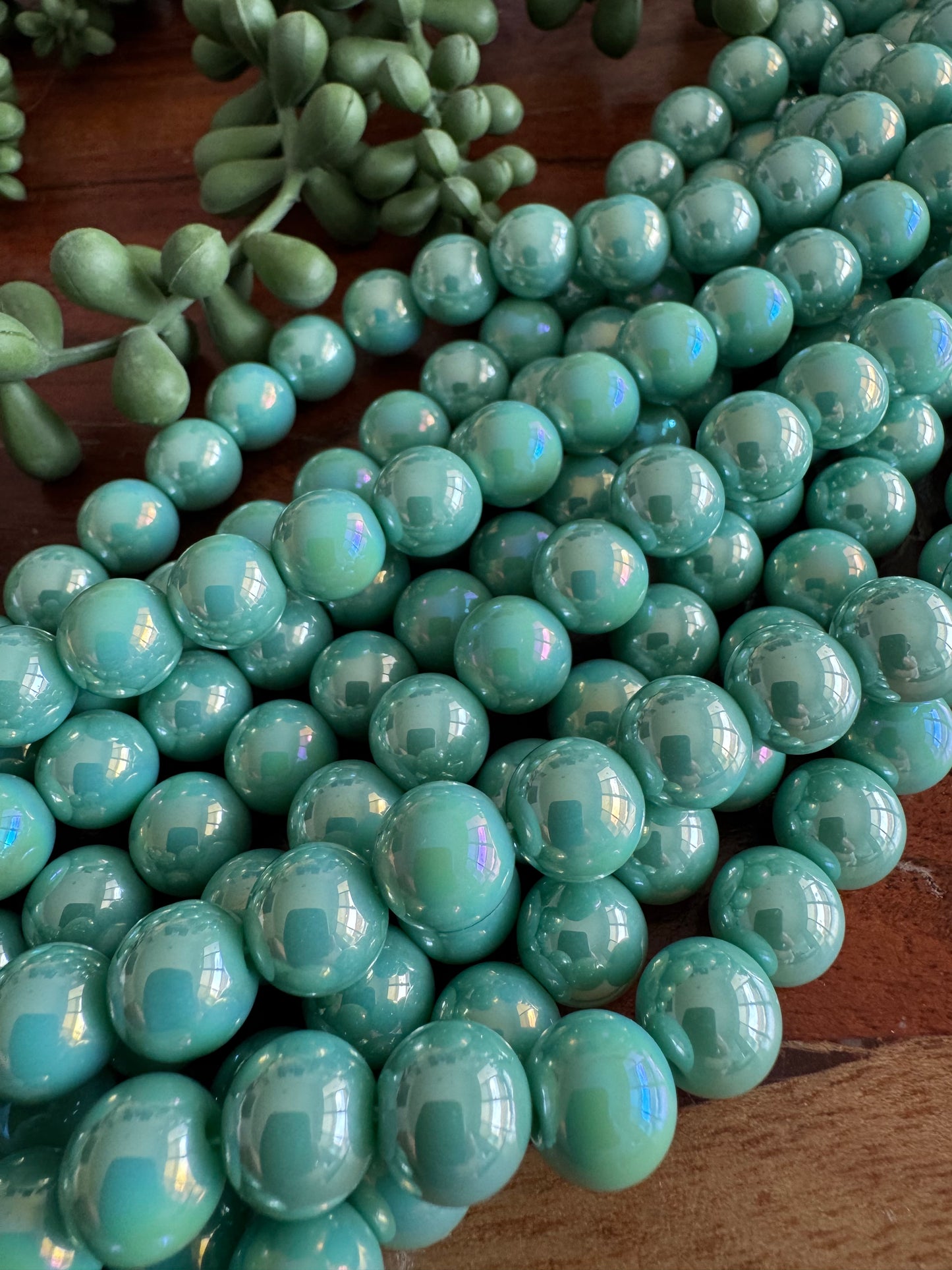 10mm Aqua Glass Iridescent Rounds