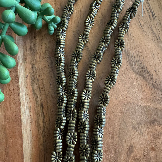 Antique Brass Plated Square Flower Metal Beads